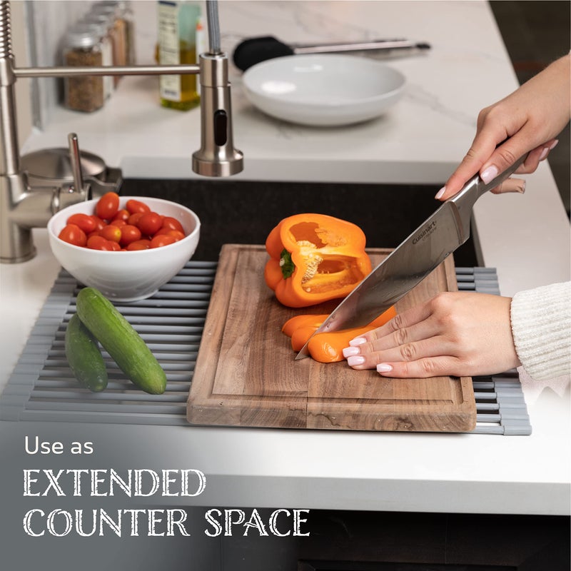 Oizeir Roll Up Dish Drying Rack - Silicone Coated Stainless Steel, Over The Sink, Foldable, Heat-Resistant, Anti-Slip, Dish Drainer. (17" x 12.5") - Image 5