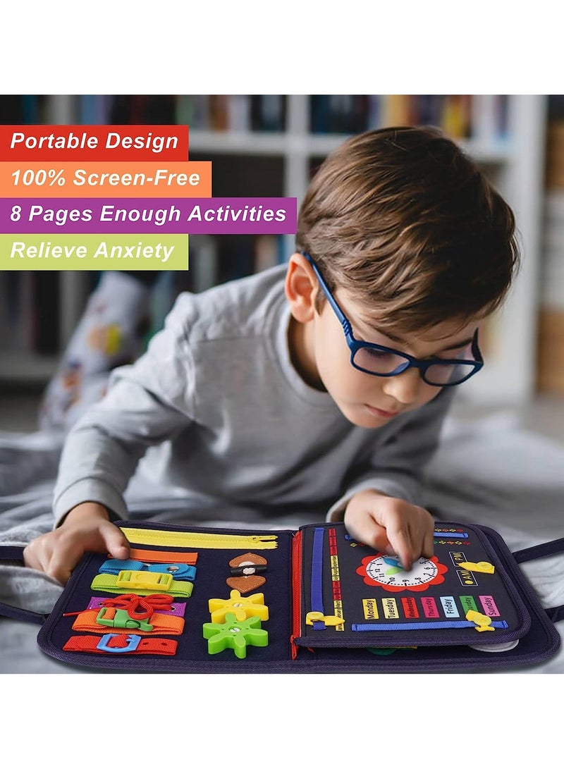 يونيكبيبي كتاب لوحة النشاط مونتيسوري الحسية للأطفال، لعبة تعليمية لتطوير المهارات الأساسية ومهارات الحياة المبكرة، كتاب صامت من اللباد، قابل للحمل، لتدريب المهارات الحركية الدقيقة والمعرفية، تصميم المحيط الأزرق - Image 3