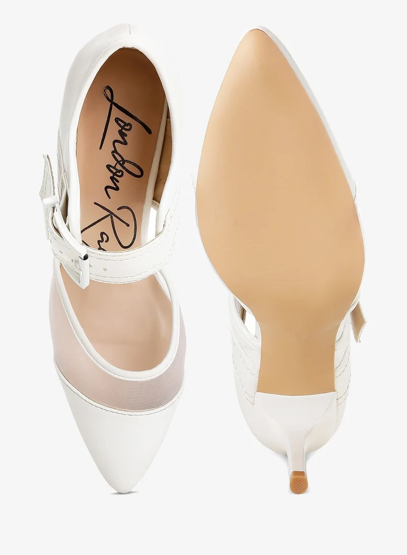 London Rag Buckle Detail Pump Sandals in White