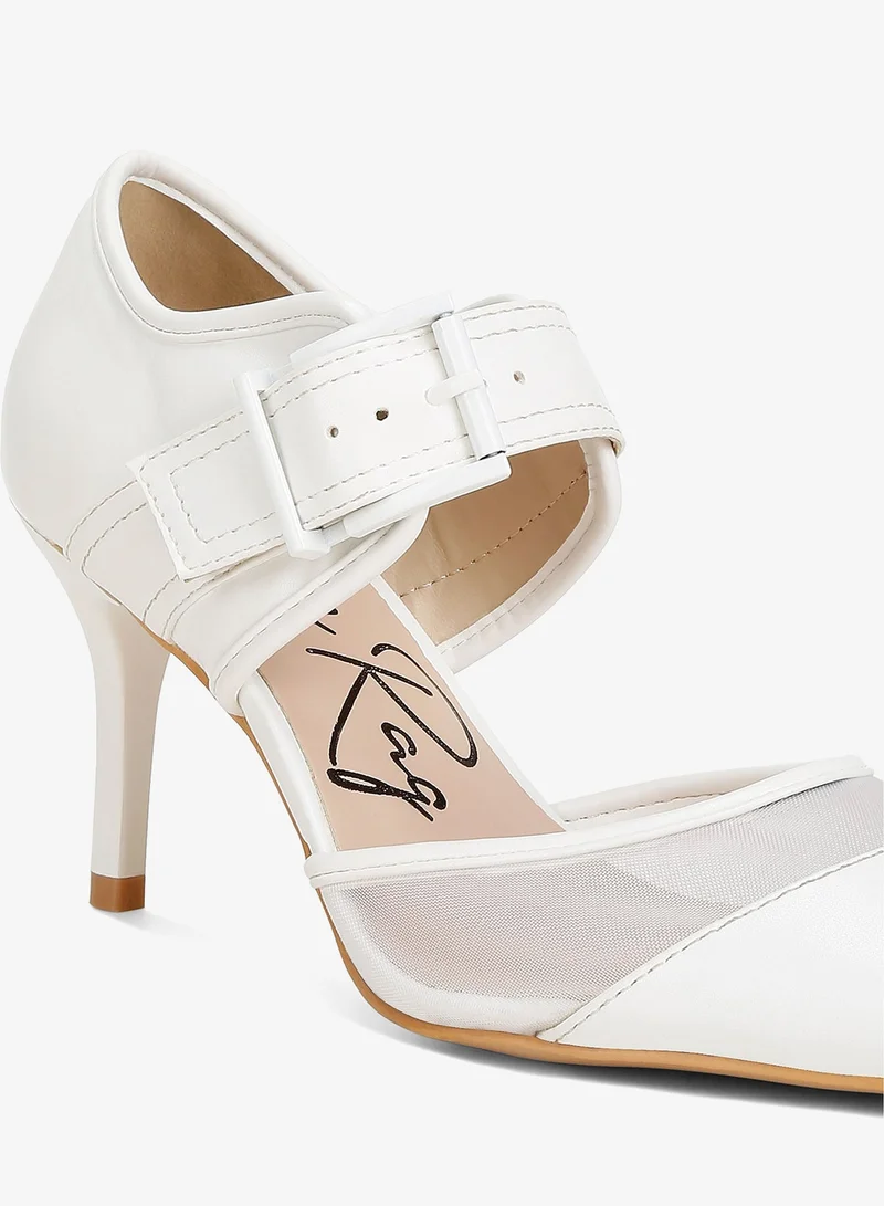 London Rag Buckle Detail Pump Sandals in White