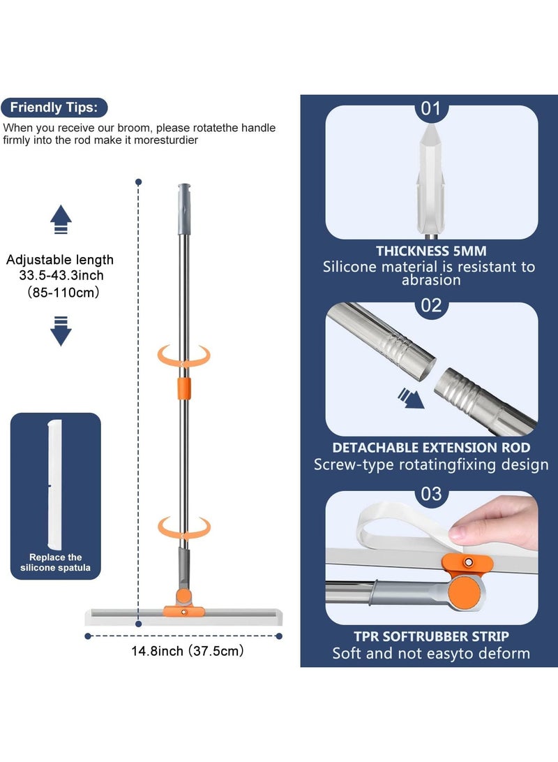 هومستر مقبض طويل أرضية Squeegee لغرفة رطبة ، 43 '' قابل للتعديل مقبض طويل أرضية مسح مع شرائط السيليكون للدش حمام أرضية تنظيف النافذة - Image 2