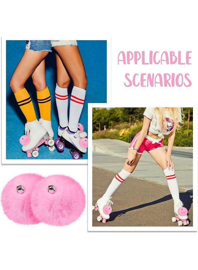 Sumind 2 Pieces Fluffy Tie-on Roller Skate Pom Poms with Jingle Bells Fuzzy Pom Poms for Quad Roller Skates Girls Woman Princess  - Image 2