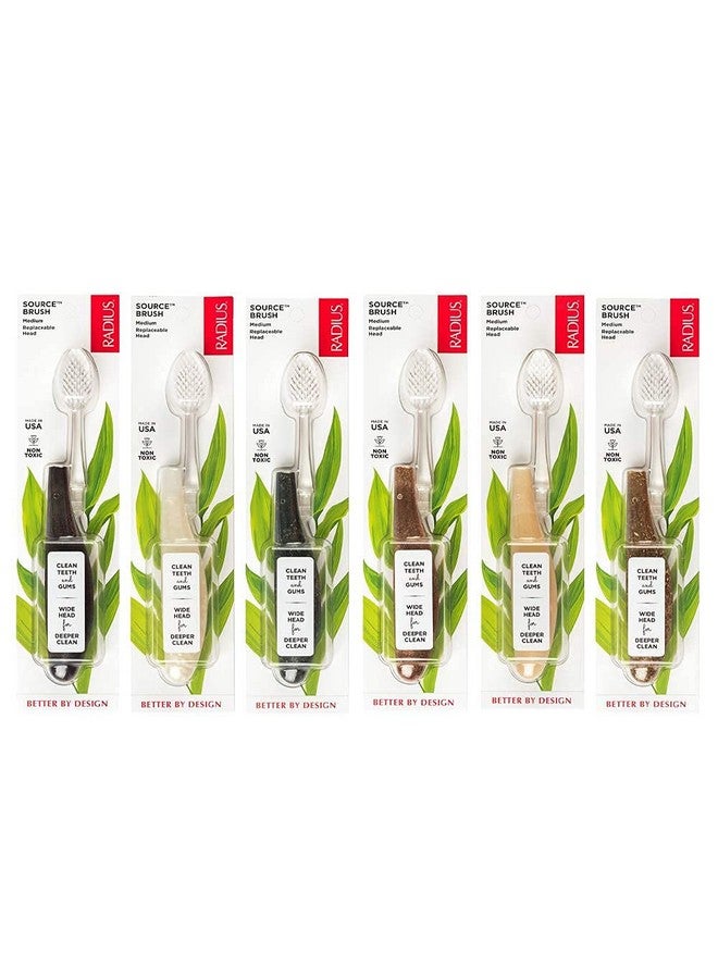 RADIUS Toothbrush Source Floss Brush BPA Free & ADA Accepted Improve Gum Health & Reduce Gum Issues - Medium - Assorted Colors - Pack of 6 - Image 1