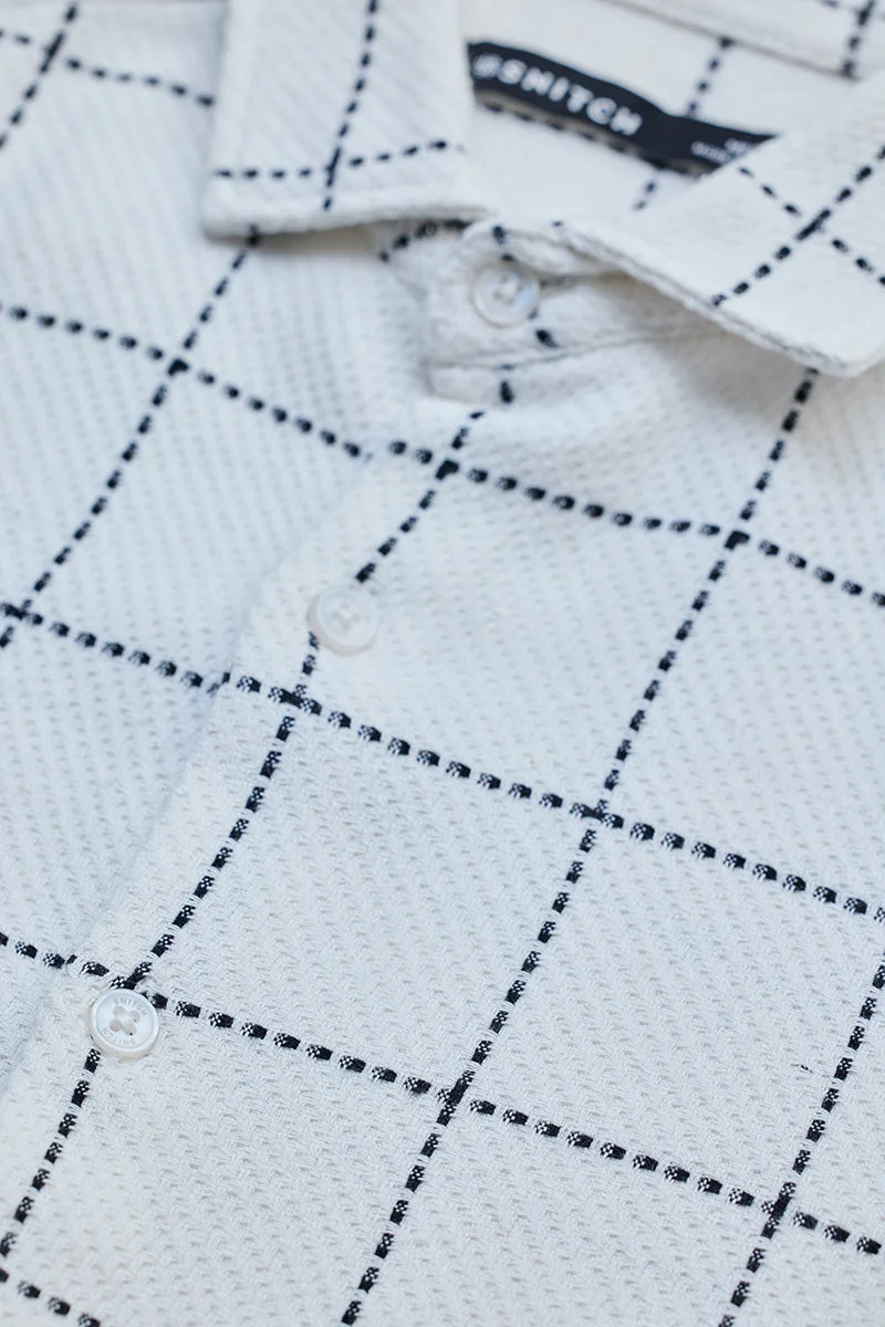 سنيتش White Checkered Long Sleeve Slim Fit Casual Shirt