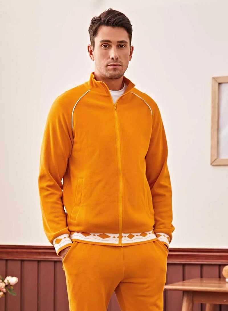 Men Contrast Tipping Geo Panel Zip Up Jacket and Joggers Set  - Image 5