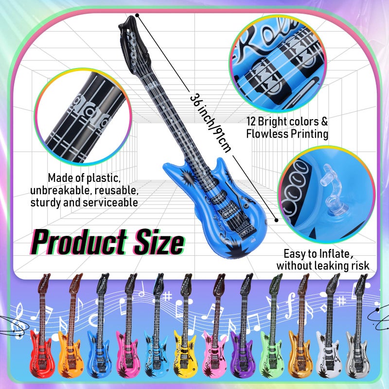 Chitidr 36 Pcs Inflatable Rock Star Toy Set Include 12 Inflatable Guitars 12 Microphones 12 Colorful Heart Shaped Sunglasses and 1 Inflator for Musical Concert Themed Party Decoration - Image 5