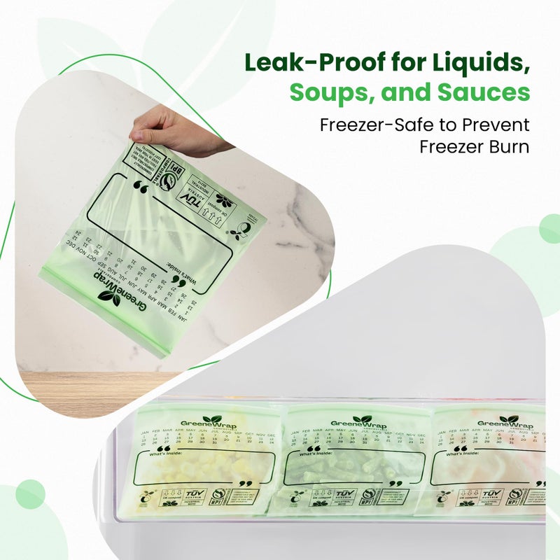 GreeneWrap Compostable Gallon Size Zip Bags 25 Count Extra Thick 2 mil Resealable, Leak-Proof, Freezer Safe Disposable Food Storage Bags, BPI and OK Compost Home Certified, ASTM D6400 - Image 5