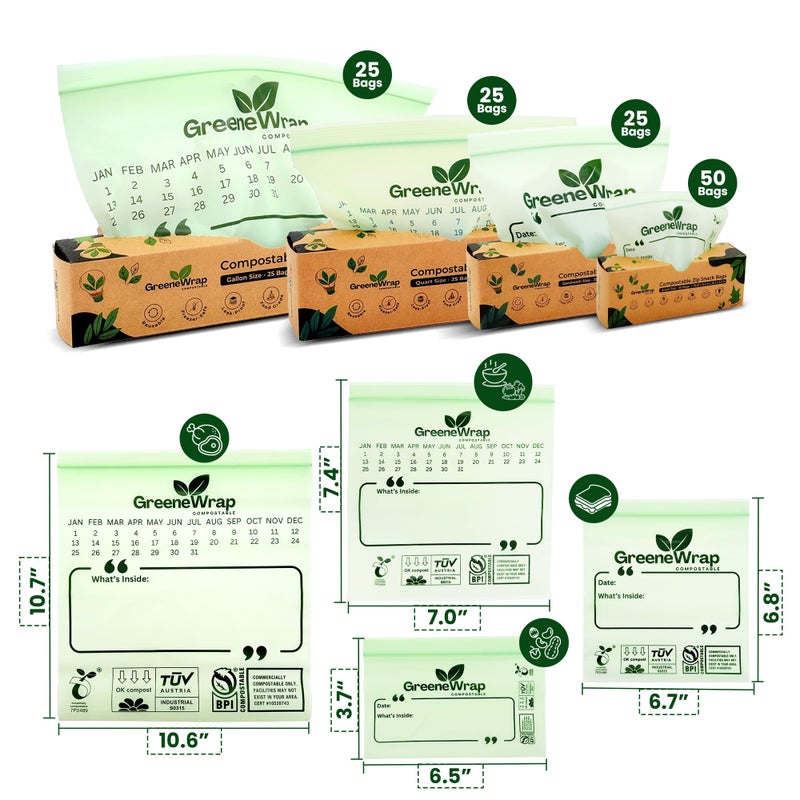 GreeneWrap Compostable Gallon Size Zip Bags 25 Count Extra Thick 2 mil Resealable, Leak-Proof, Freezer Safe Disposable Food Storage Bags, BPI and OK Compost Home Certified, ASTM D6400 - Image 2