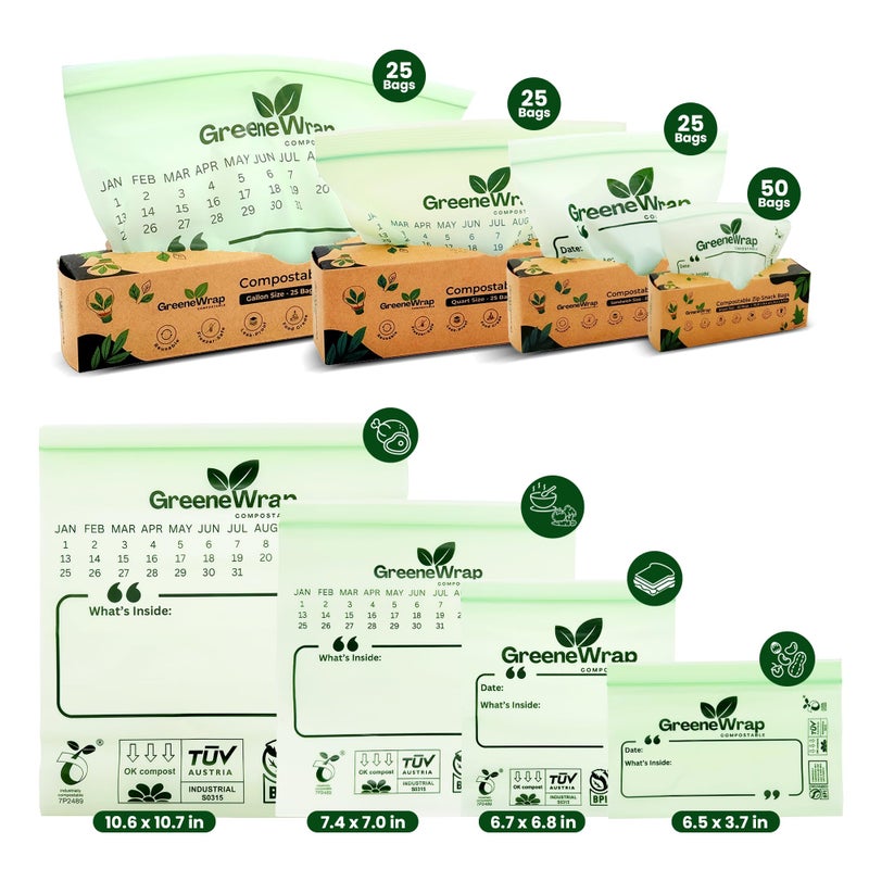 GreeneWrap Compostable Gallon Size Zip Bags 25 Count Extra Thick 2 mil Resealable, Leak-Proof, Freezer Safe Disposable Food Storage Bags, BPI and OK Compost Home Certified, ASTM D6400 - Image 3