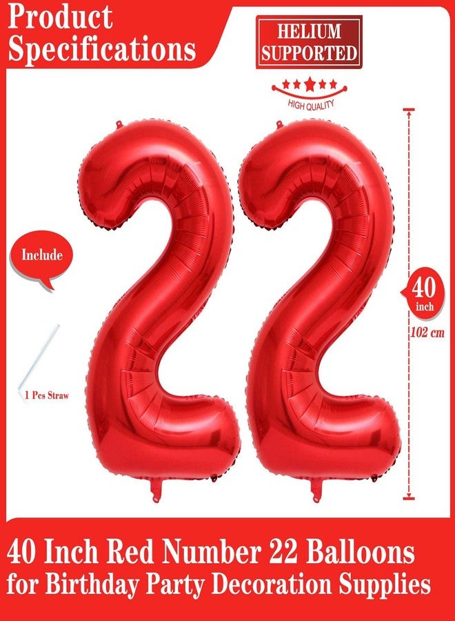 Lovoir Red 22 Number Balloons, 40 Inch Giant Number 22 Balloons Foil Mylar Helium Red Number Balloons for 22th Birthday Party Supplies Anniversary Event Celebration Decorations - Image 2