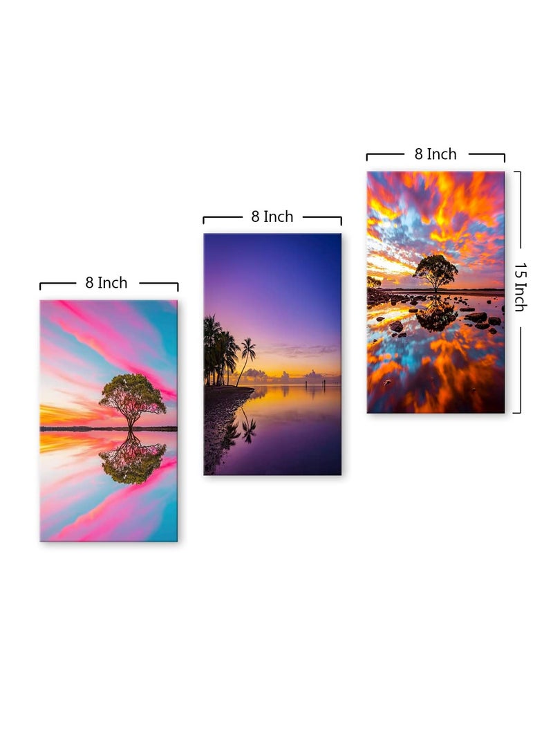 999STORE Beach At Sunset home room décor framed stylish modern wall frames living hanging decorative items (Set of 3 Panels Paper Print 24X15 Inches) MDF3Frames056 - Image 4