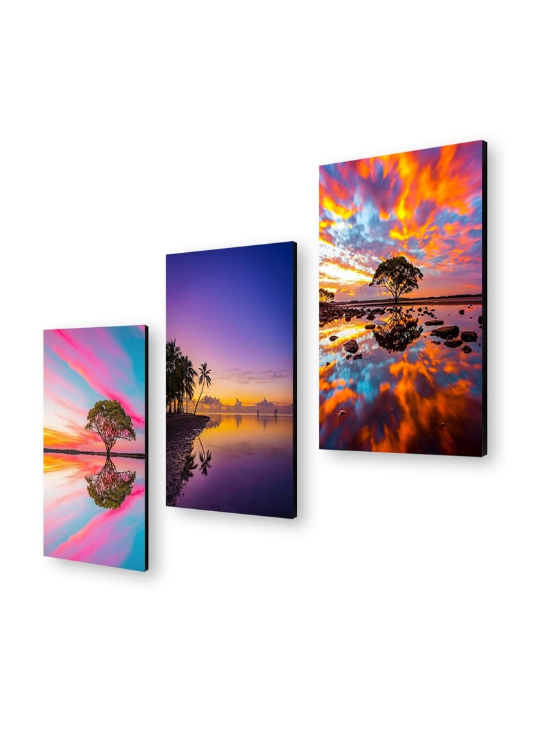999STORE Beach At Sunset home room décor framed stylish modern wall frames living hanging decorative items (Set of 3 Panels Paper Print 24X15 Inches) MDF3Frames056 - Image 3