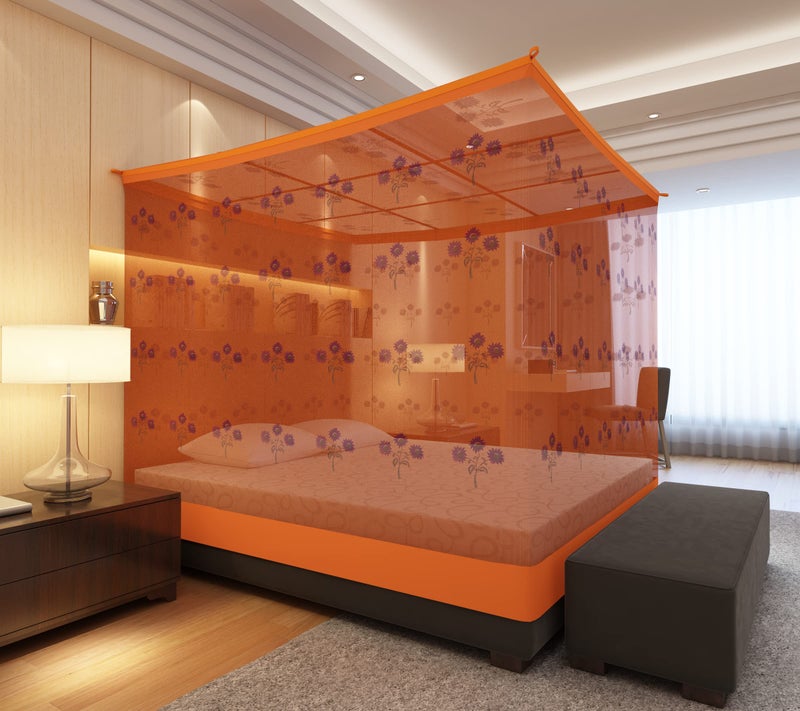 Kolar Single Bed Mosquito Net, Flower Print Premium 6 Feet x 4 Feet Machardani (Single Bed, Peach, Orange) - Image 3