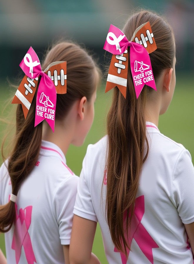 ANTING 7 Inch Cheer for The Cure Breast Cancer Awareness Football Pink Ribbon Hair Bow Ponytail Holder Elastic Cheerleader Hair Band Hair Accessories for for Teens Women (C) - Image 4