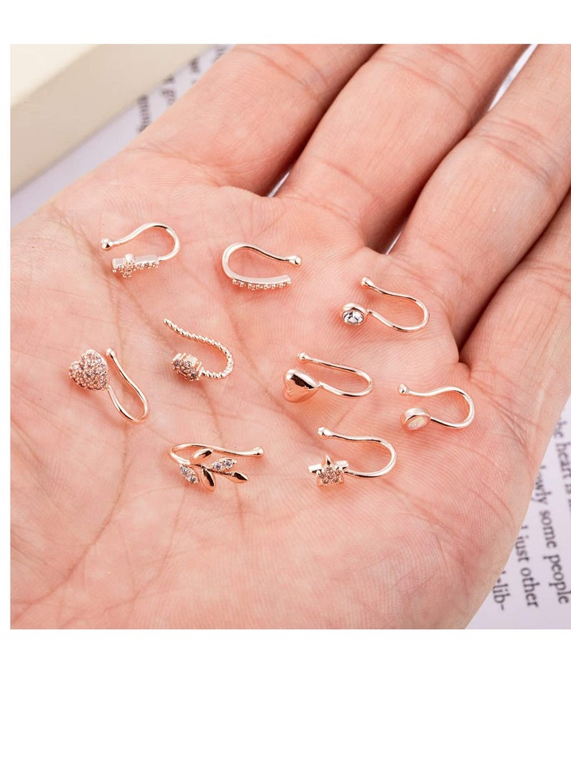 Excefore 9 Pcs Fake Nose Ring for Women Nose Cuffs Non Piercing Jewelry Adjustable Faux Nose Rings Set - Image 4