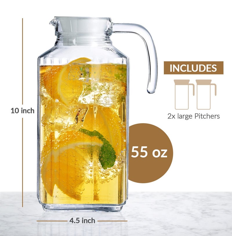 Marbelous Glass Pitcher with Lid â€“ Set of 2 Glass Water Pitcher 55Oz â€“ Cold Carafe for Ice Tea, Water, Lemonade, Coffee â€“ Elegant and Modern â€“ Practical Spout Pitchers for Drinks - Image 2