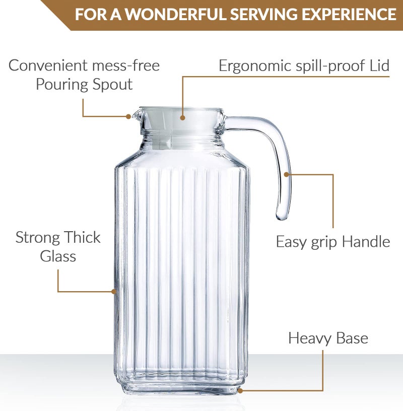 Marbelous Glass Pitcher with Lid â€“ Set of 2 Glass Water Pitcher 55Oz â€“ Cold Carafe for Ice Tea, Water, Lemonade, Coffee â€“ Elegant and Modern â€“ Practical Spout Pitchers for Drinks - Image 3