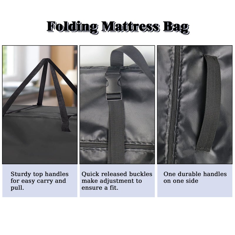 Andacar Folding Mattress Storage Bag, 63 inch Carry Case Fits for Tri-Fold Up to 6 inch Mattress Waterproof Cushion Storage Bag - 61x28x18inch - Image 4
