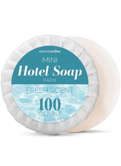 Bulk Hotel Soap Bars (100 Count), Fresh Scent Travel Size Hand Soap for Hotels, Motels, and Resorts, Mini Travel Soap Bulk, Individually Wrapped Bars of Soap Bulk Pack, Guest Soaps for Bathroom