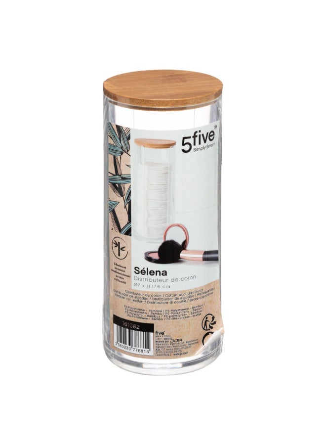 Five Simply Smart Selena Cylindrical Cotton Pad Dispenser Clear and Brown 17.6 x 7 x 7 cm 161082 - Image 2