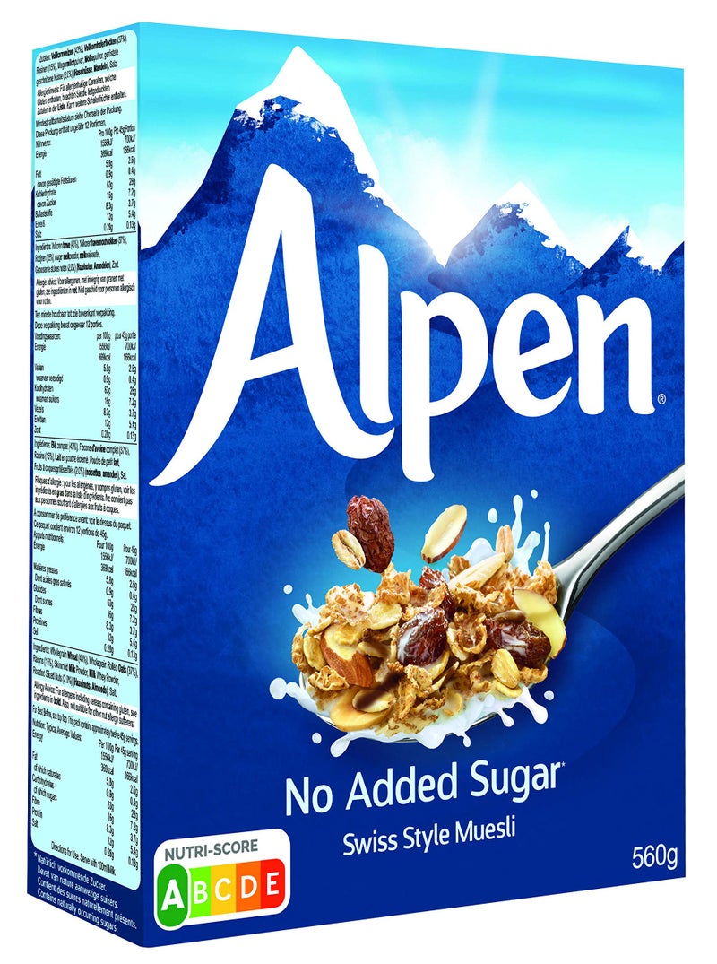 Alpen حبوب الإفطار ألبن بدون سكر مضاف، 550 جرام، قد يختلف التعبئة - Image 1