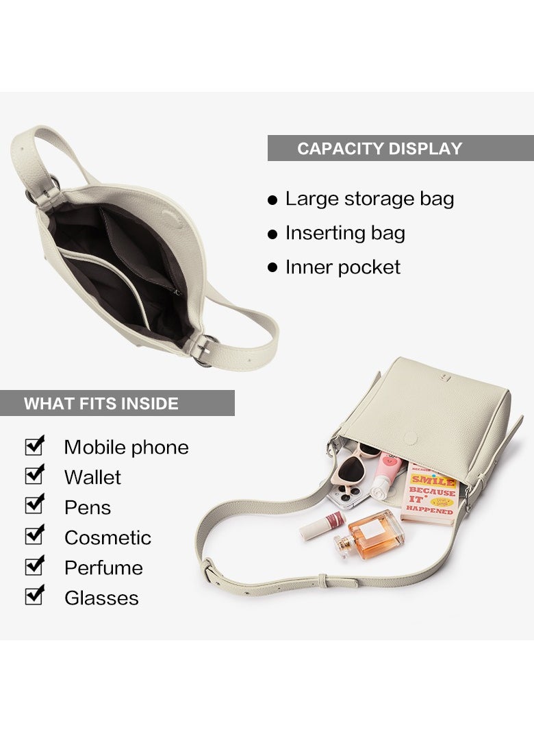 Bostanten BOSTANTEN ALENA Women’s Hobo Shoulder Bag – Elegant Beige White Handbag for Ladies  - Image 4