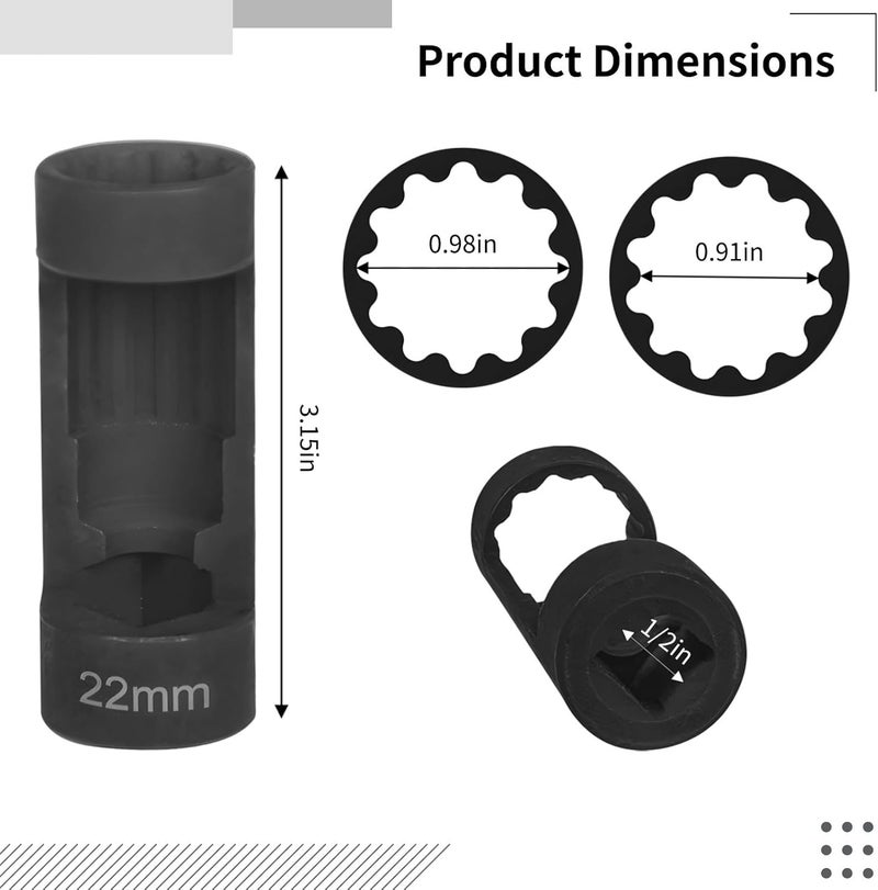 22Mm Suspension Strut Socket, 12-Point Drive Tool For Shock Absorber Maintenance, Steel Socket For Easy Strut Nut Removal, Compatible With - Image 2