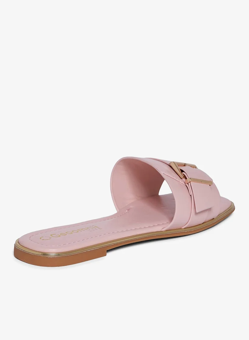 Geoomnii PINK Geoomnii Flat Sandals for Women – Comfortable Slip-On Casual Summer Sandals for Daily Wear, Walking & Travel for Women | Best Price UAE