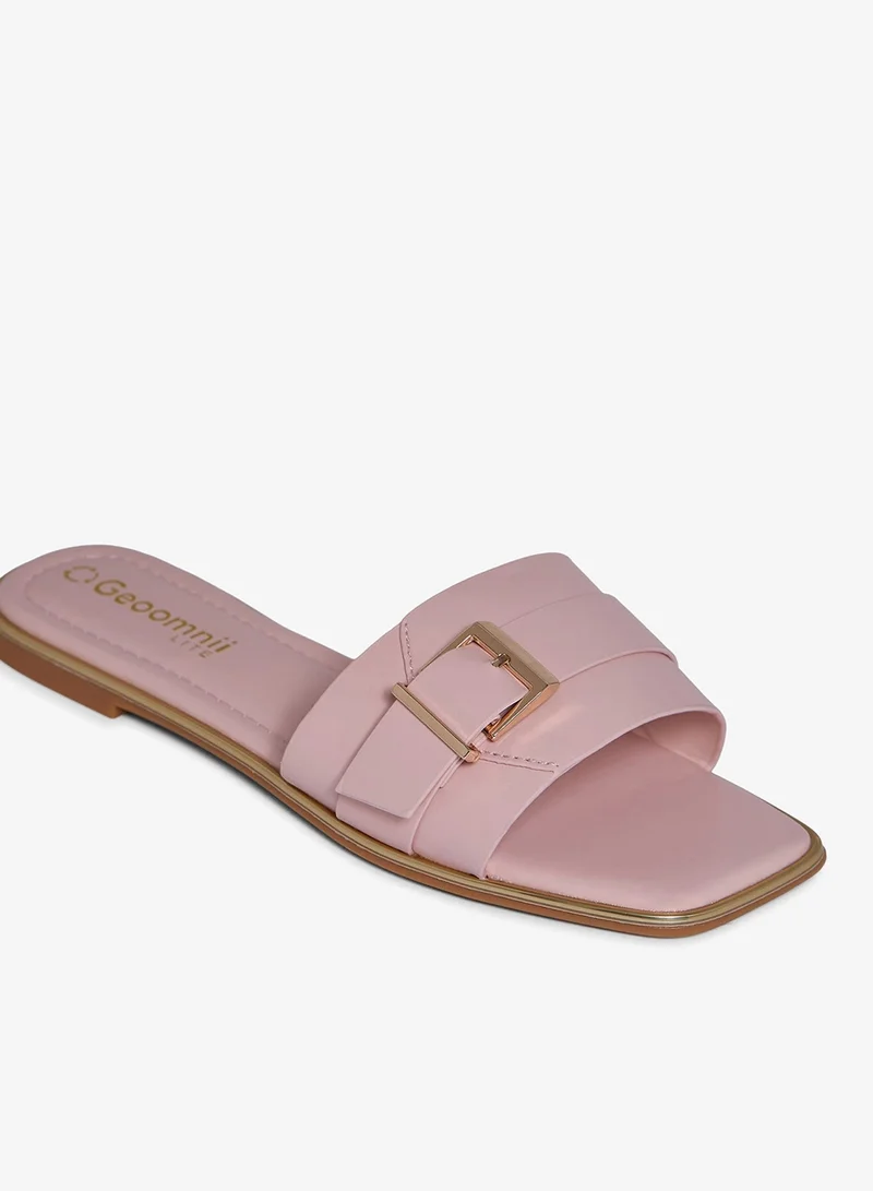 Geoomnii PINK Geoomnii Flat Sandals for Women – Comfortable Slip-On Casual Summer Sandals for Daily Wear, Walking & Travel for Women | Best Price UAE