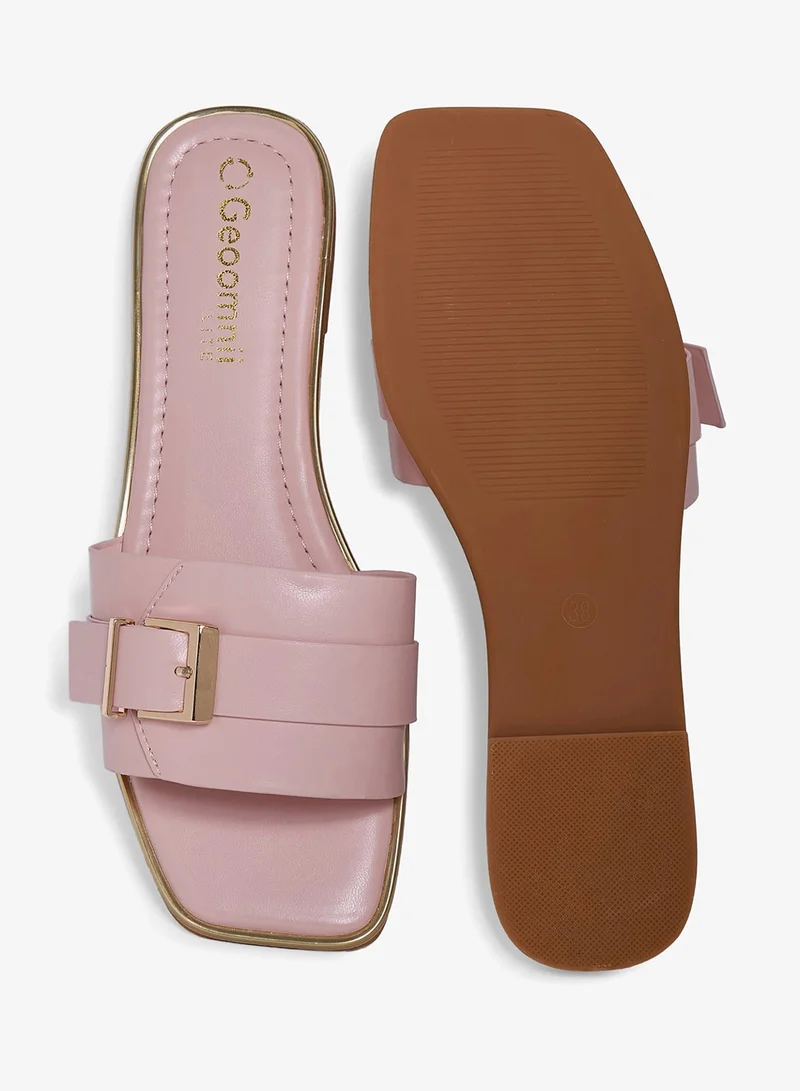 Geoomnii PINK Geoomnii Flat Sandals for Women – Comfortable Slip-On Casual Summer Sandals for Daily Wear, Walking & Travel for Women | Best Price UAE