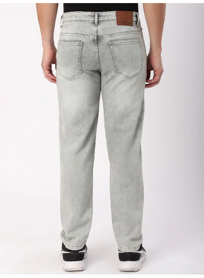 Beyoung Light Grey Whisker Regular Fit Jeans for men