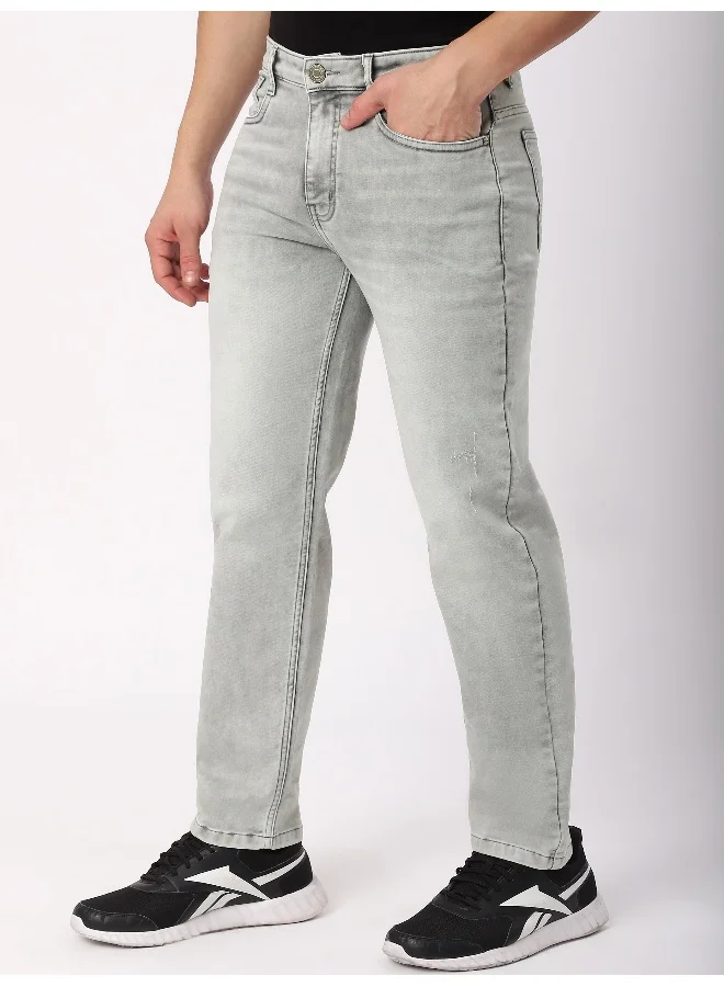 Beyoung Light Grey Whisker Regular Fit Jeans for men