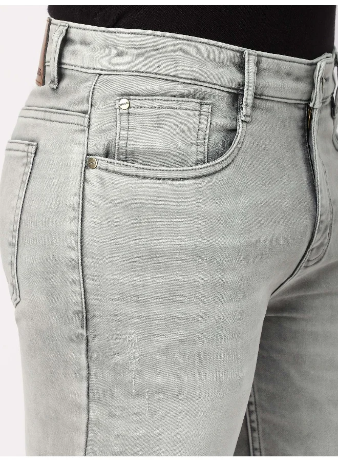 Beyoung Light Grey Whisker Regular Fit Jeans for men