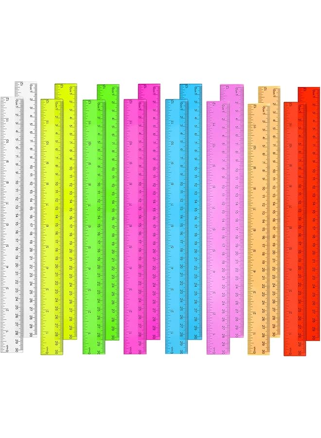إيروريكس مجموعة من 16 مسطرة بلاستيكية شفافة مقاس 12 بوصة، مسطرة شفافة بكميات كبيرة بألوان متنوعة مع بوصات وسنتيمترات، مسطرة بلاستيكية للأطفال مثالية للعودة إلى المدرسة والفصول الدراسية والمكتب واللوازم المنزلية - Image 1