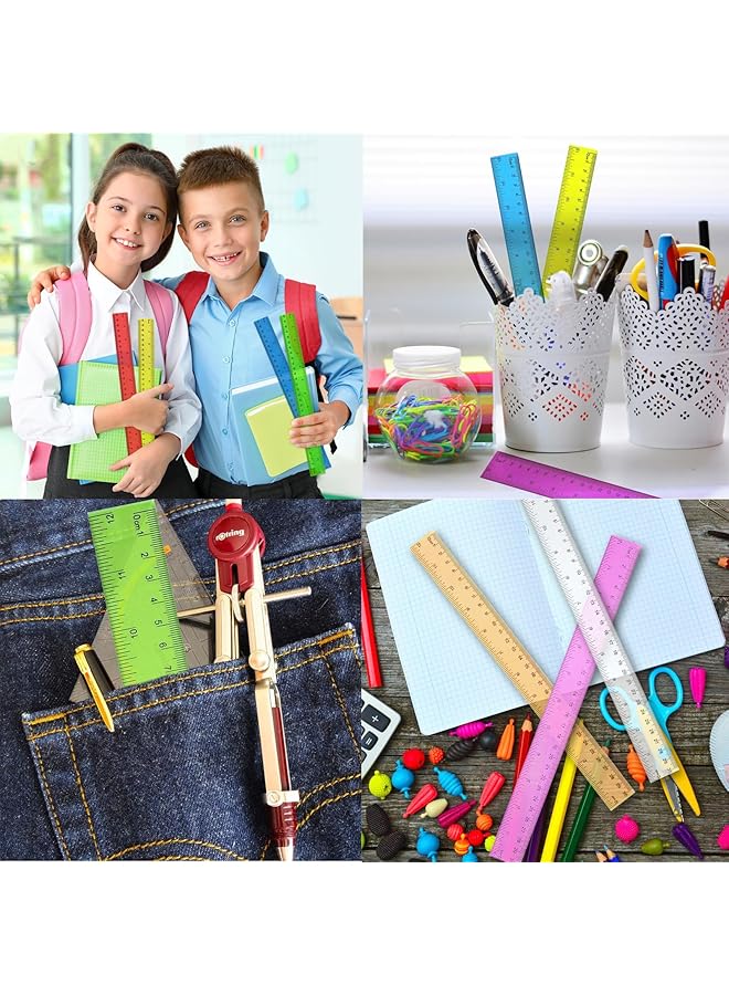 إيروريكس مجموعة من 16 مسطرة بلاستيكية شفافة مقاس 12 بوصة، مسطرة شفافة بكميات كبيرة بألوان متنوعة مع بوصات وسنتيمترات، مسطرة بلاستيكية للأطفال مثالية للعودة إلى المدرسة والفصول الدراسية والمكتب واللوازم المنزلية - Image 3