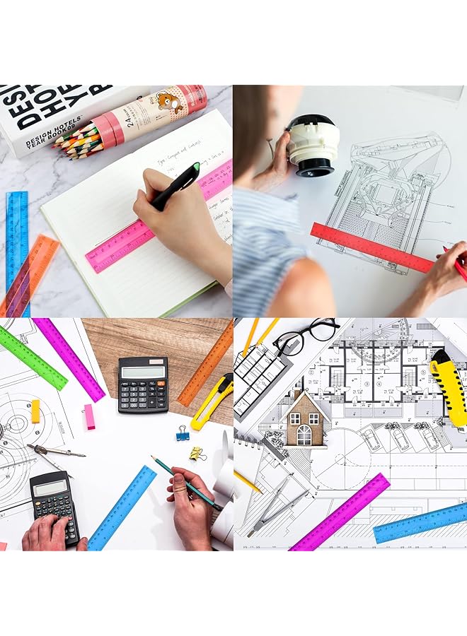 إيروريكس مجموعة من 16 مسطرة بلاستيكية شفافة مقاس 12 بوصة، مسطرة شفافة بكميات كبيرة بألوان متنوعة مع بوصات وسنتيمترات، مسطرة بلاستيكية للأطفال مثالية للعودة إلى المدرسة والفصول الدراسية والمكتب واللوازم المنزلية - Image 4