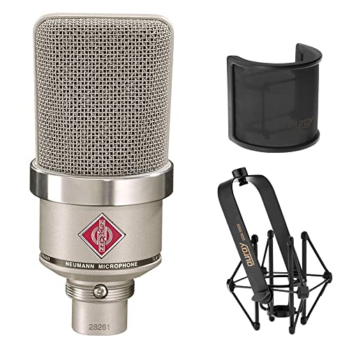 NEUMANN TLM-102 Large Diaphragm Studio Condenser Microphone (Nickel) with Suspension Shockmount & Pop Filter - Image 1