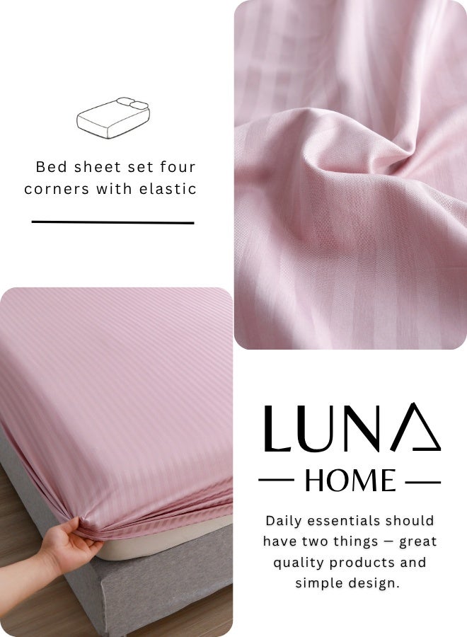 LUNA Home 3 Pcs King Size Fitted sheet with elastic corner 180*200+30cm with 2 pillow cases, bedsheet set, Light old Rose.. - Image 4