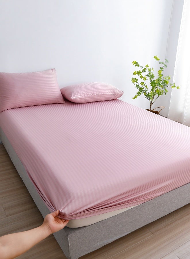 LUNA Home 3 Pcs King Size Fitted sheet with elastic corner 180*200+30cm with 2 pillow cases, bedsheet set, Light old Rose.. - Image 1