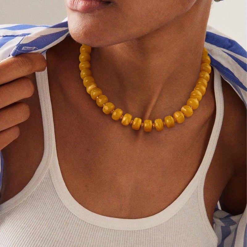 HolidayQbee Beaded necklace for Women Boho Bead Gemstone Chunky Necklace Big Yellow Bead Necklace Fashion Trendy Summer Colorful Beaded Necklaces Jewelry Gifts - Image 5