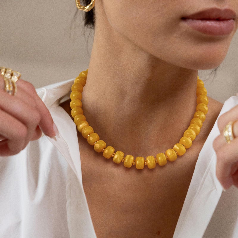 HolidayQbee Beaded necklace for Women Boho Bead Gemstone Chunky Necklace Big Yellow Bead Necklace Fashion Trendy Summer Colorful Beaded Necklaces Jewelry Gifts - Image 2