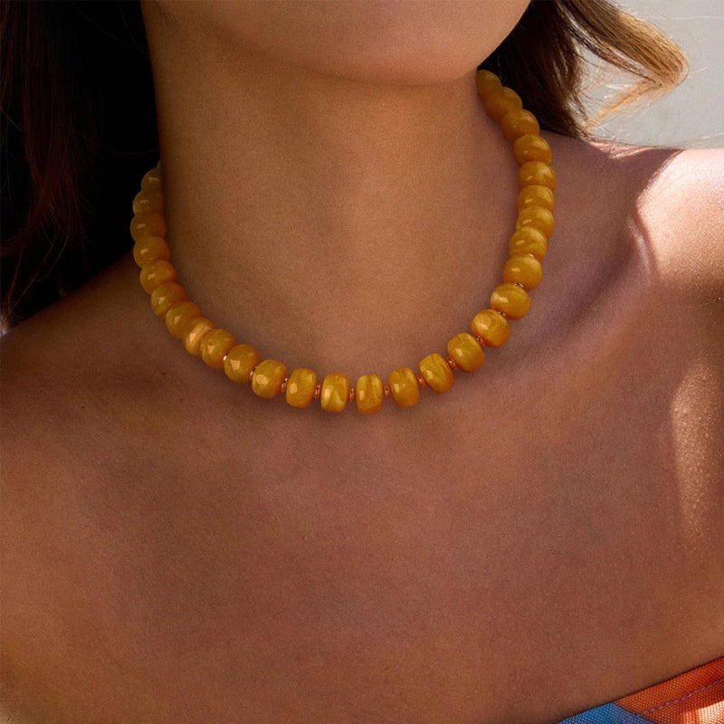 HolidayQbee Beaded necklace for Women Boho Bead Gemstone Chunky Necklace Big Yellow Bead Necklace Fashion Trendy Summer Colorful Beaded Necklaces Jewelry Gifts - Image 4