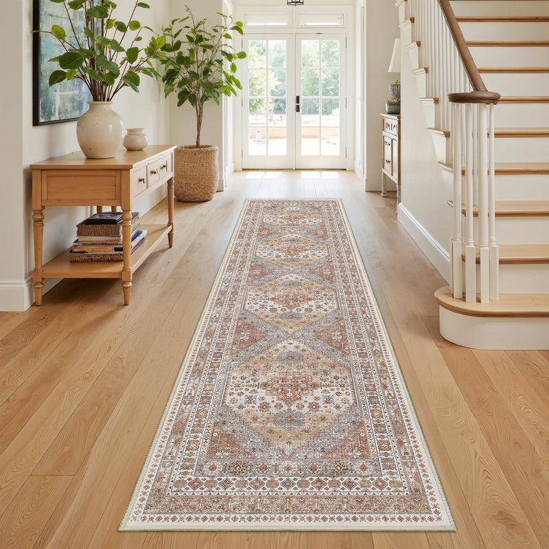 Restydon Runner Rug 2x8 Runners for Hallways Non Slip Washable Vintage Hallway Runner Rugs for Living Room Low Pile Soft Hallway Rug for Kitchen Bedroom Laundry Room RugOrange2x8