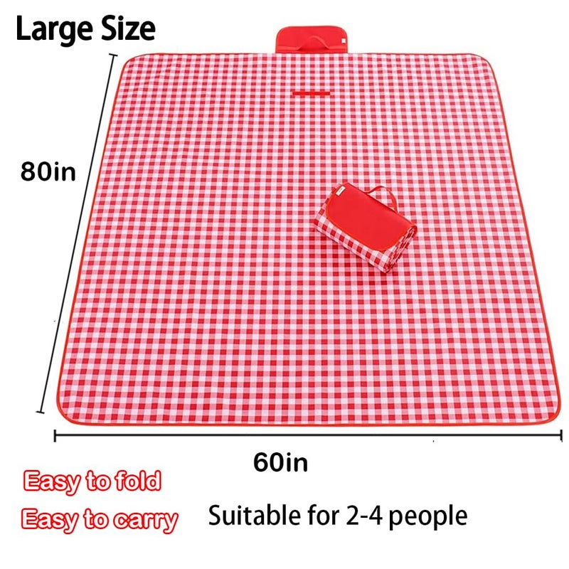 LRUUIDDE Oversize Picnic Beach Blanket, 80''x60'' Outdoor Waterproof Foldable, Sandproof Blankets Plaid Picnic Mat for Beach Camping on Grass Picnic Blankets (RED 1, 80x60in) - Image 3