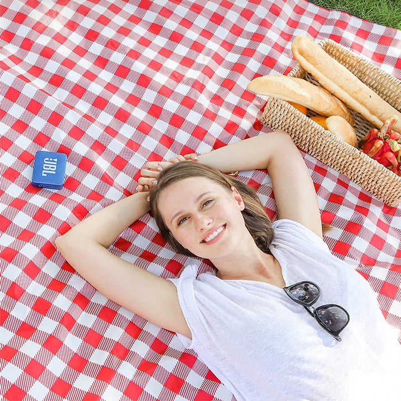 LRUUIDDE Oversize Picnic Beach Blanket, 80''x60'' Outdoor Waterproof Foldable, Sandproof Blankets Plaid Picnic Mat for Beach Camping on Grass Picnic Blankets (RED 1, 80x60in) - Image 2