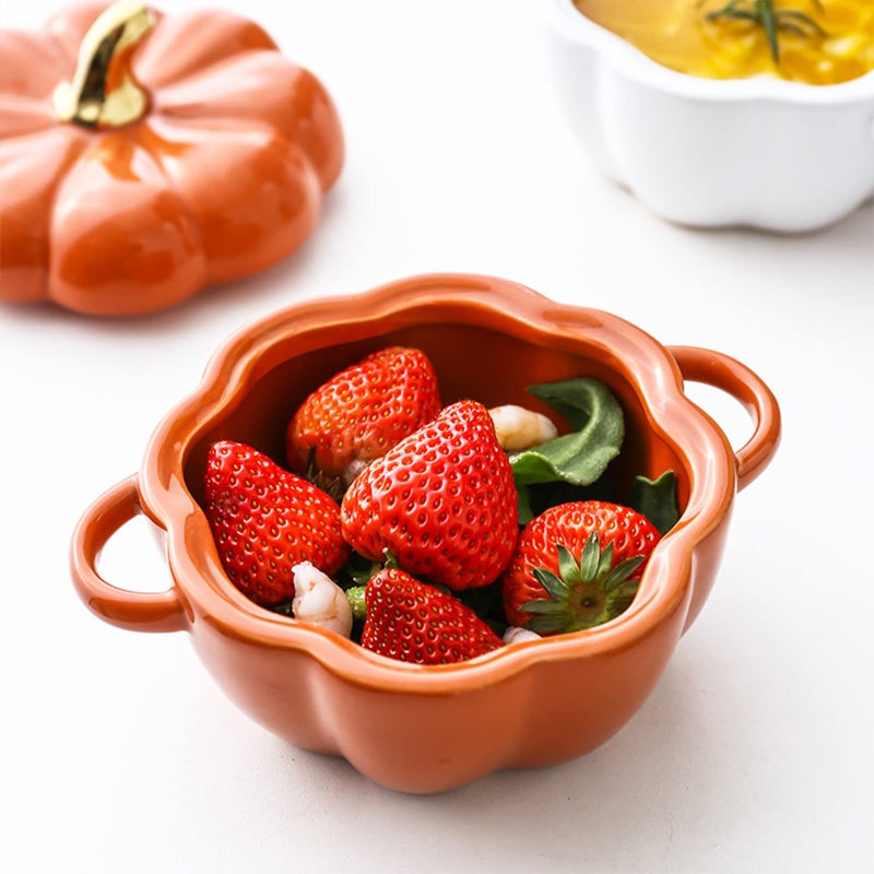JUSTUP Dutch Oven Pot with Lid, Pumpkin Pottery Dessert Saucepan, Mini Baking Dish Cute Pumpkins Bowl, Covered Dutch Oven Ceramic Stockpot, Pumpkin-Shaped Casserole (Orange) - Image 3