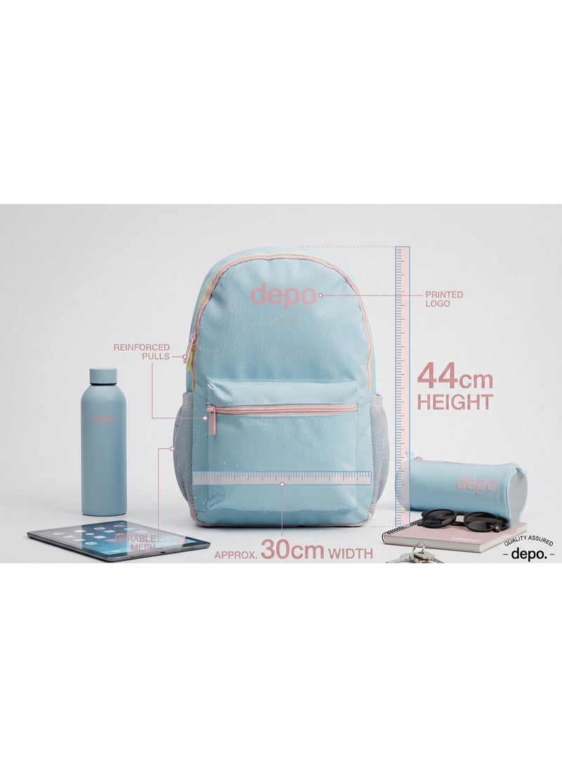 Depo 3-Piece School Backpack Set with Pencil Case & Water Bottle – Lightweight Everyday Backpack for Kids, Teens & Students – Sky Blue & Soft Pink - Image 4