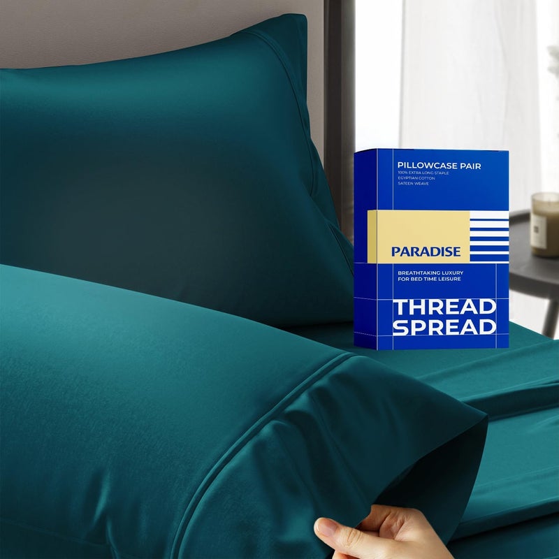 THREAD SPREAD 100% Egyptian Cotton 1000 Thread Count Pillow Case (2 PC Queen Pillowcase, Teal) - Image 1