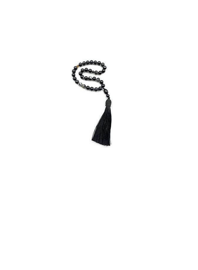 REBUY Natural EMENI Black AGATE Sulemani Aqeeq Islamic Prayer Rosary Beads Tasbih Tasbeeh 10 MM 33 Beads - Image 1