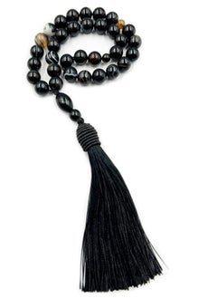 REBUY REBUY Natural EMENI Black AGATE Sulemani Aqeeq Islamic Prayer Rosary Beads Tasbih Tasbeeh 10 MM 33 Beads  - Image 2
